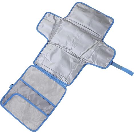 Matelas à langer bleu pour nouveau-nés avec porte-lingettes, imperméable, portable, idéal pour les déplacements (1/5)
