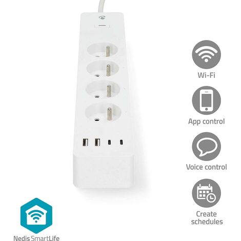 MULTIPRISE SMARTLIFE WI-FI FRANCE TYPE E (CEE 7/6) USB A USB-C 16 A 3680 W 2.00 M 0 - 55 °C ANDROID IOS