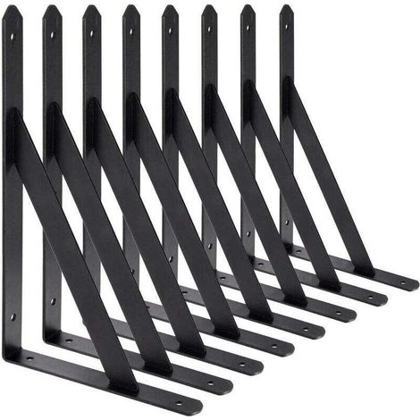 BR-Vie Equerre Etagere Murale, 8 Pcs Supports Triangulaires de 90 Degrs en Acier, querres tagres 200mm x 120mm, Support d\\'angle Brace (Noir)