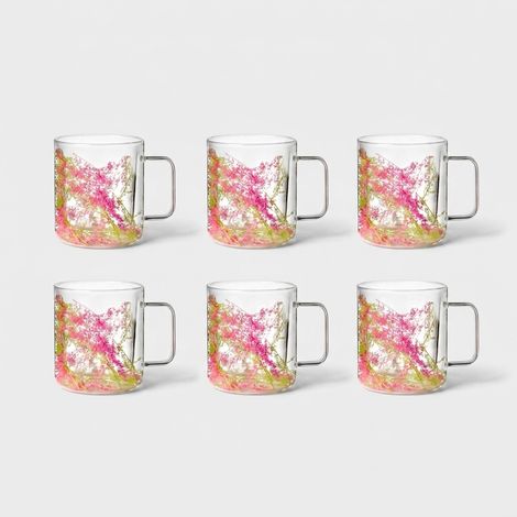 Set 6 tazze mug in vetro decorato Flovers Twigs Mug - Rosa (1/3)