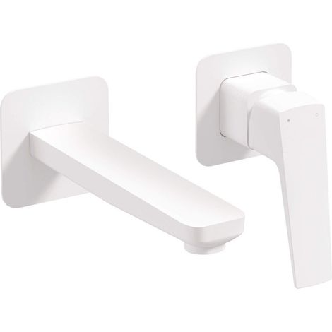 Miscelatore lavabo a parete in ottone con bocca 20 cm finitura bianco - Blevo