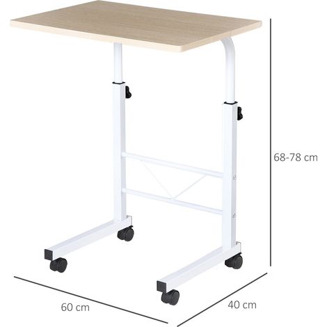 Beistelltisch höhenverstellbarer Couchtisch mobiler Endschreibtisch mit Rädern Feststellbremsen C-Tische Spanplatte Stahl Eisen Kunststoff Weiße Ahornfarbe 60 x 40 x 68-78 cm (1/5)