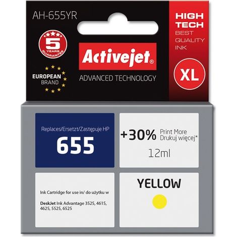 Activejet AH-655YR ink (replacement for HP 655 CZ112AE Premium 12 ml yellow) (1/2)