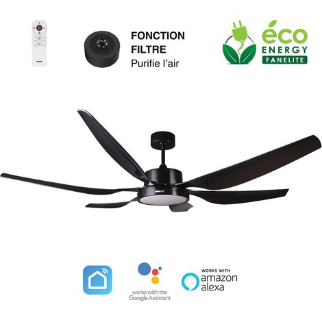 Fanelite - Ventilateur de plafond 168 cm noir MAKATEA - Moteur DC 55W - LED 22W 3 couleurs - Silence + PURIFICATEUR D'AIR INCLUS (1/2)
