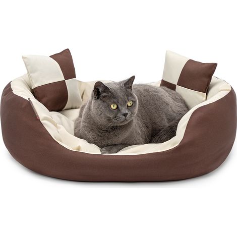lionto Katzenbett, modernes 4-in-1 Bett aus Oxford-Gewebe, wendbar, kratzfest & pflegeleicht, 65x50 cm, braun/beige