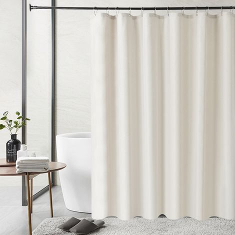 Filiyano-Rideau de douche en lin naturel - Rideau de salle de bain imperméable avec crochets A (1/3)