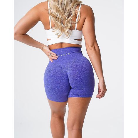 Nahtlose Profi-Shorts aus Spandex für Damen, Fitness, elastisch, atmungsaktiv, mit Hüftlift, Freizeit, Sport, Laufen – XS – Elektrisches Blau (1/5)