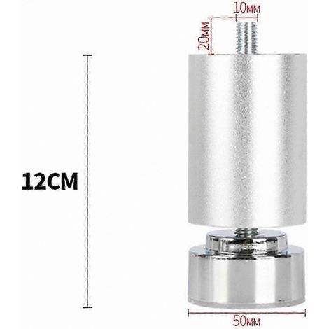 Pieds métalliques réglables à filetage M10, compatibles avec canapés, lits, tables et armoires, lot de 4, argent, 12 cm. (1/5)