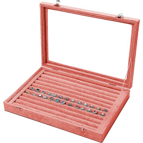 Schmuckkästchen aus Samt - Schmuckkästchen mit durchsichtigem Glasdeckel - Geeignet zur Aufbewahrung von Ringen, Ohrringen, Anhängern und Manschettenknöpfen. (1/5)