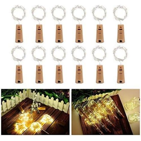 Guirlande lumineuse de 12 Boîteilles,alimentée par batterie,lumières décoratives en fil de cuivre pour Boîteilles de bricolage/bar/guinguette/mariage/Noël/fête (100cm 10LED blanc chaud)