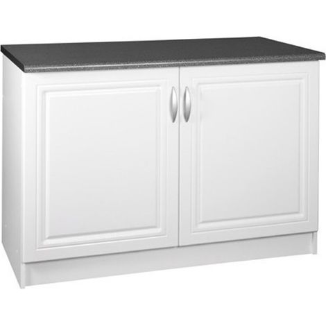 Tendencio – Meuble de cuisine bas 120 cm – 2 portes – Étagère intégrée – Mélaminé blanc – Pour espaces de rangement optimisés