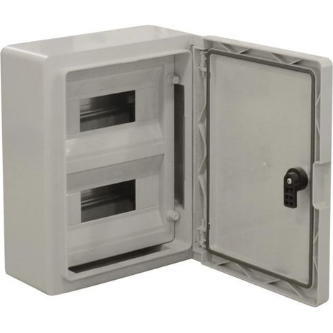 Em Distribution – Coffret électrique nu 18 modules 330x250x130mm – Étanche IP65 – Résistant aux chocs IK10 – Porte pleine avec serrure triangulaire