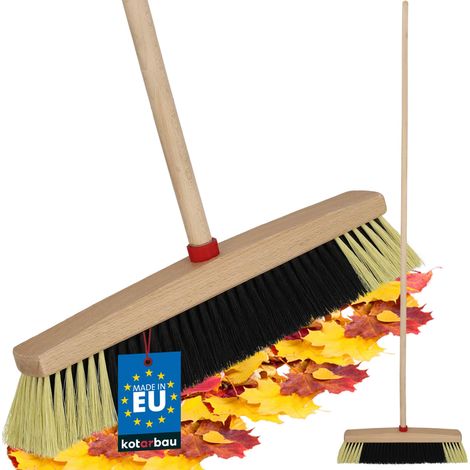 KOTARBAU® Balai Brosse 40 cm - Balai Exterieur Terrasse - avec Poils en PET - Balai avec Manche en Bois - Balai de Jardin - Noir et Beige (1/4)