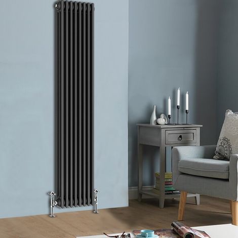 NRG Cast Iron Style Radiator Traditional Anthracite Central Heating Rads Vertical 3 Column 1800x380mm