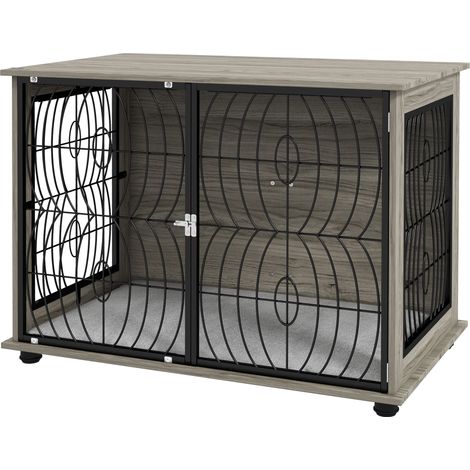 Dog Crate Furniture End Table w/ Plush Washable Cushion, Lockable Door,  Large Dogs (1/5)