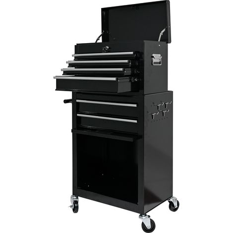 CAIziCoffre à outils roulant à grande capacité avec roulettes et tiroirs, armoire de rangement à 6 tiroirs — Noir(BLACK) (1/5)
