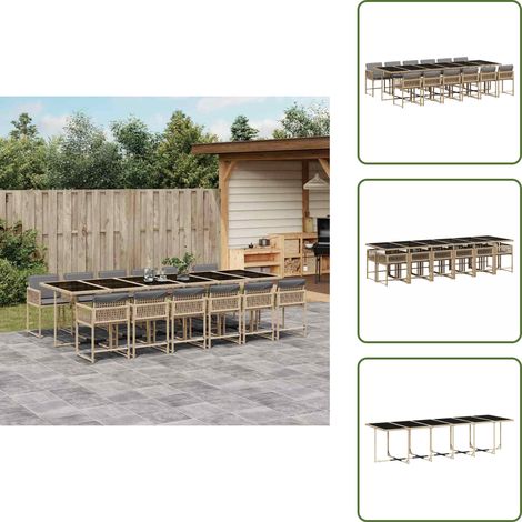 13-tlg. Garten-Essgruppe mit Kissen Beigemischung Poly Rattan - Garten Essgruppe - Garten Essgruppen - Outdoor Essgruppe - Terrasse Essgruppe (1/5)