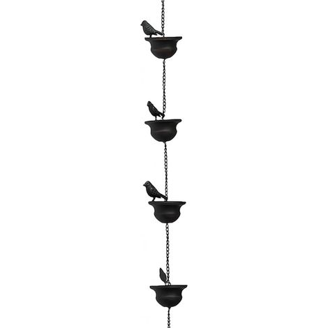1 Chaîne de pluie, 2,38 m, avec 5 seaux oiseaux, carillon extérieur, fer galvanisé, pour balcon et porche (1/5)