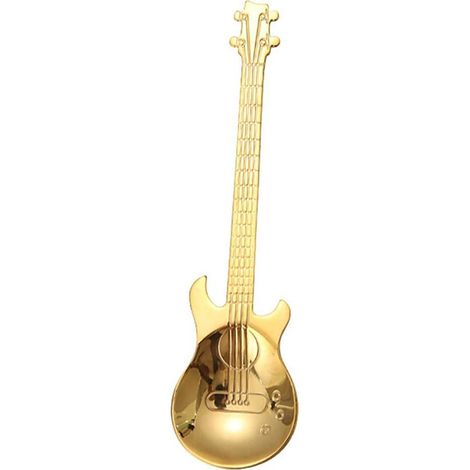 Cuillère à café motif guitare - Dorée - Acier inoxydable - Cuillère à thé et café - Accessoire cuisine (1/4)