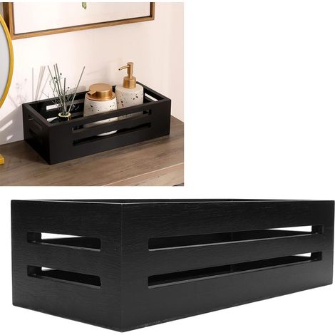 Aufbewahrungskorb aus Bambusholz, 33 x 15 x 10 cm, Schwarz, Multifunktionaler Organizer für Badezimmer und Schlafzimmer (1/5)