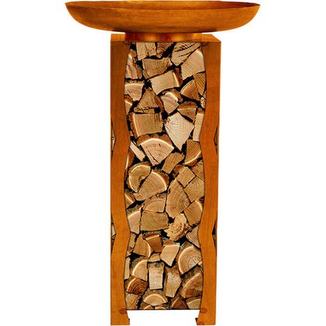 Home Deluxe – Brasero en fonte FRANK – Panier à bois avec stockage 34 x 91 x 34 cm – Acier non allié, résistant aux intempéries – Fabriqué en Allemagne