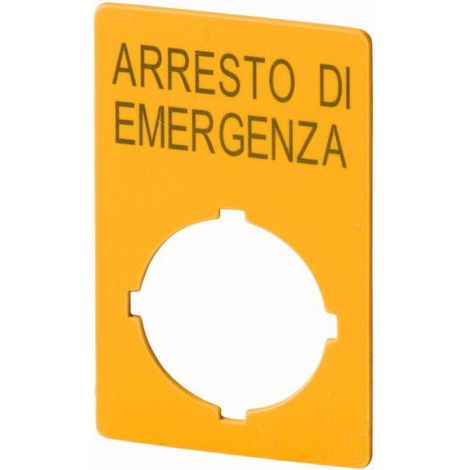 Étiquette arrêt d'urgence HxL 50x33mm jaune arresto di emergenza EATON M22-XZK1-I99