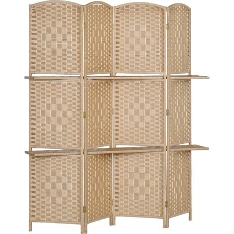 Paravent en bois composé de 4 panneaux, 160 x 170 cm, avec 2 étagères, pliable. (1/5)