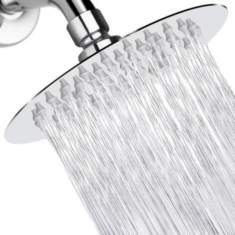 Rainfall Shower Head, Boost, High Flow, High Pressure Stainless Steel Shower Head, Silver, 6 Inch (1/4)