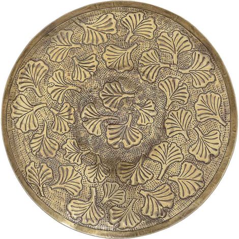 Plateau rond en alu Frappé finition or vieilli motif Ginko - (1/5)