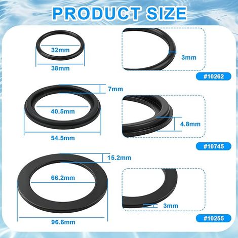 Replacement O-Rings for Pool Filter Pump Rubber Seal Rubber O-Rings 10262 10745 10255 (1/3)