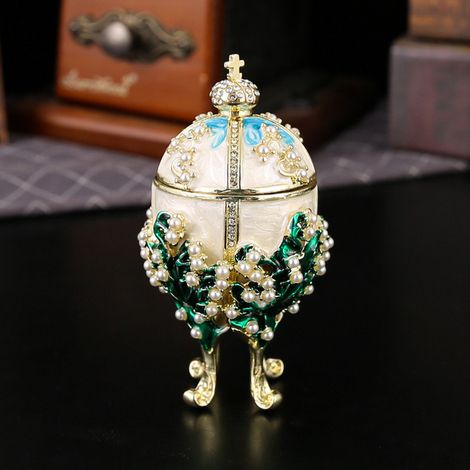 Boîte à bijoux en émail (blanche et bleue), décoration en forme d'œuf émaillé, boîte vintage (1/2)
