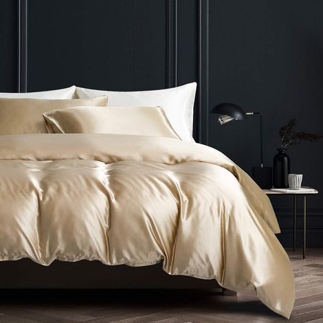 Bettwäsche-Set Satin 200x200cm Gold mit 2 Kissenbezügen 80x80cm