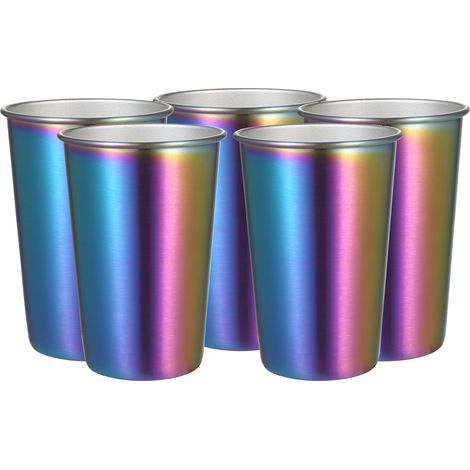 Lot de 5 tasses arc-en-ciel en acier inoxydable de 500 ml, idéales pour les bars et les fêtes. Gobelets métalliques colorés à large ouverture, résistants au chaud et au froid, incassables et utilisabl (1/5)