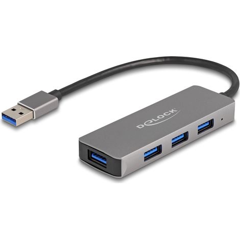 DeLOCK Concentrador USB 5 Gbps de 4 puertos con conector USB Tipo-A - Puertos USB Tipo-A en el lateral