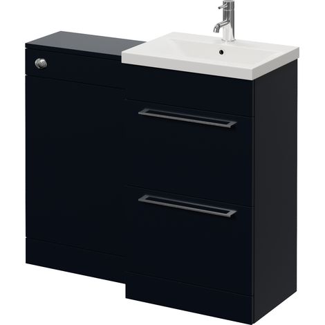 Napoli 390 Deep Blue 1000mm 2 Drawer Vanity Unit Toilet Suite with Glide Basin - 1000mm - Chrome 320mm HandleWithout Kingston Toilet Pan
