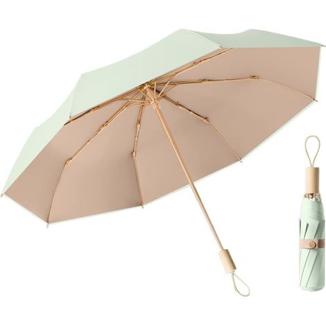 Parapluie pliant anti-UV, poignée bois, résistant soleil, pluie et vent. (1/5)