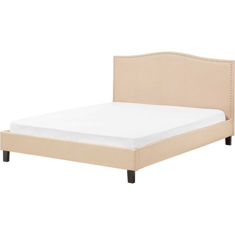 Cama tapizada en poliéster beige 180 x 200 cm diseño tradicional con cabecero glamour Montpellier