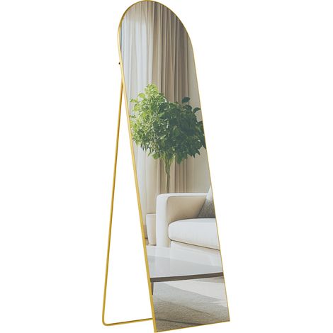 Miroir sur pied ou mural 160 × 50 cm cadre fin design élégant 160x50 cm cadre métal or brillant 100008895 (1/4)