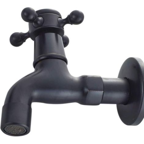 Robinet Vintage pour Eau Froide avec Monocommande Interface G1/2 - Robinet de Vadrouille Mural pour Lavabo Salle de Bain(Noir) (1/4)