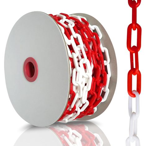 Chaine Plastique Rouge Blanc, 15m Chaîne de Signalisation, Chaîne en Plastique, 6 mm D'Épaisseur, pour Avertissement sur le Parking, Foule Contrôle (1/5)