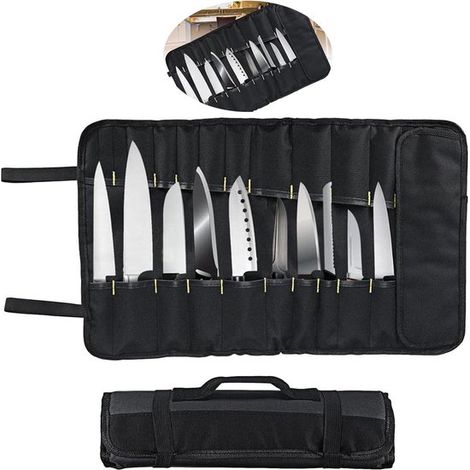 Bolsa de almacenamiento para juego de cuchillos，Estuche enrollable para cuchillos de chef，Bolsa para cuchillos de 11 ranuras con asa，5835.3cm (1/5)