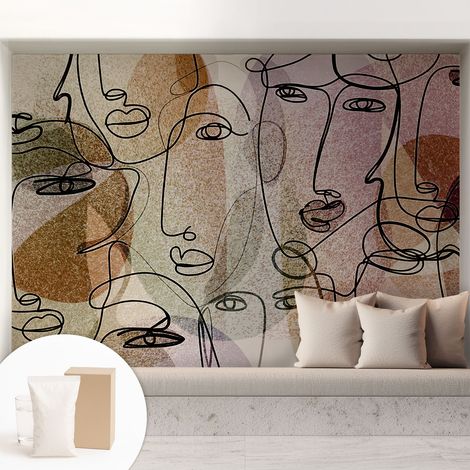 Papier peint intissé mural installation rapide du papier peint durable et résistante - Colle incluse gratuite Visages linéaires 208x146 cm (1/5)