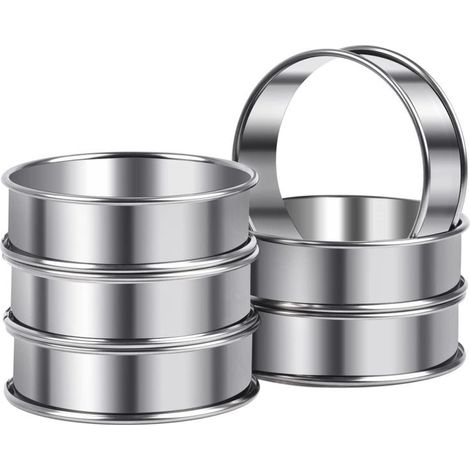 Lntyq 6 Pièces Cercle Tartelette, Cercle a Patisserie 8cm, Cercles et Cadres à Pâtisserie, Cercle a Tartelette, Moule a Pancake, Cercle Cuisine INOX pour Muffins Tartes Gâteaux Crumpets, pour la poêl (1/5)