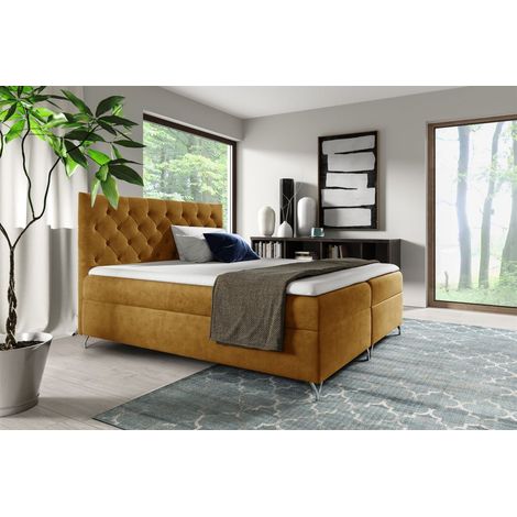 Boxspringbett Schlafzimmerbett AMBRE 200x220cm in Stoff Fresh Senf (1/2)