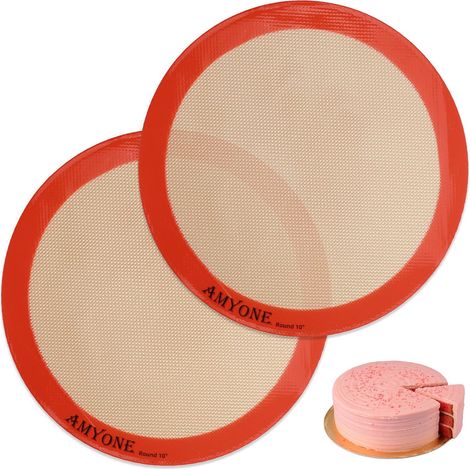 Lot de 2 Tapis de Cuisson Ronds en Silicone pour Moule à Gâteau, Tortilla, Pizza de 25,4 cm - Tapis de Presse à Pâte pour Tarte'-'2 pack-round-10 inch (1/5)