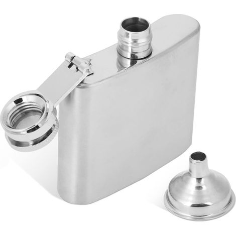 Botella de licor de 60 ml, botella de whisky de bolsillo con embudo de acero inoxidable para hombres que viajan, pescan, acampan y montañismo (frasco cepillado de 2 oz + 1 embudo (caja de cartón blanc