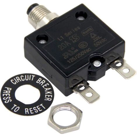 Disjoncteur 20A Interrupteur thermique de réinitialisation en option, 125-250V AC 50V DC Disjoncteur à bouton-poussoir de protection contre les surcharges de courant,de