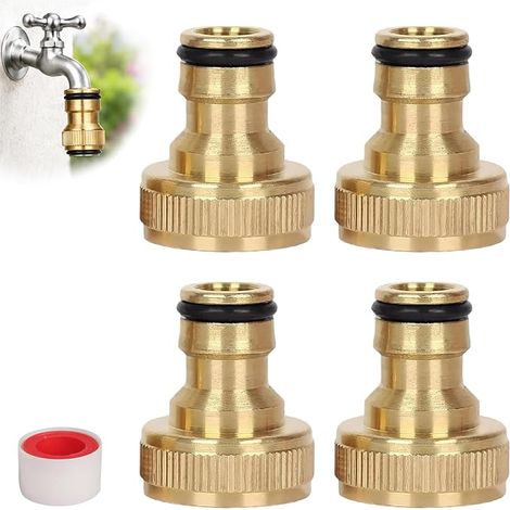 4PCS Connecteur de Robinet en Laiton, 3/4" Femelle Durable avec Adaptateur Robinet Tuyau Arrosage, Compatible Robinet Exterieur Jardin, Raccord Tuyau Arrosage et Adaptateur Tuyau Arrosage (1/5)