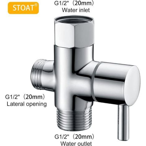 Soupape 3 Voies Laiton Connecteur G1/2 Valve Douche Inverseur Robinet WC Arrêt Argent Lumiryn (1/5)