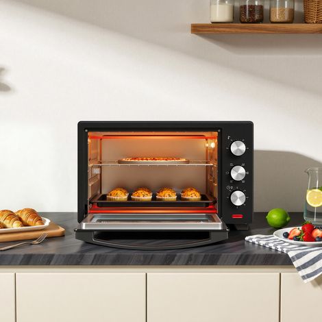 Woltu – Four électrique 32L 1600W – Minuterie 60 min – Température 100-230℃ – Porte en verre – Idéal pour pizza et rôtisserie